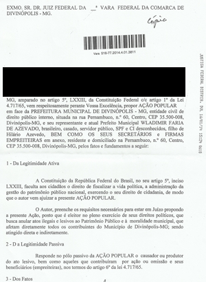 Ação Popular, em liminar, pede afastamento do prefeito de Divinópolis, Vladimir Azevedo (PSDB) por dilapidação do patrimônio público ao popular 1a